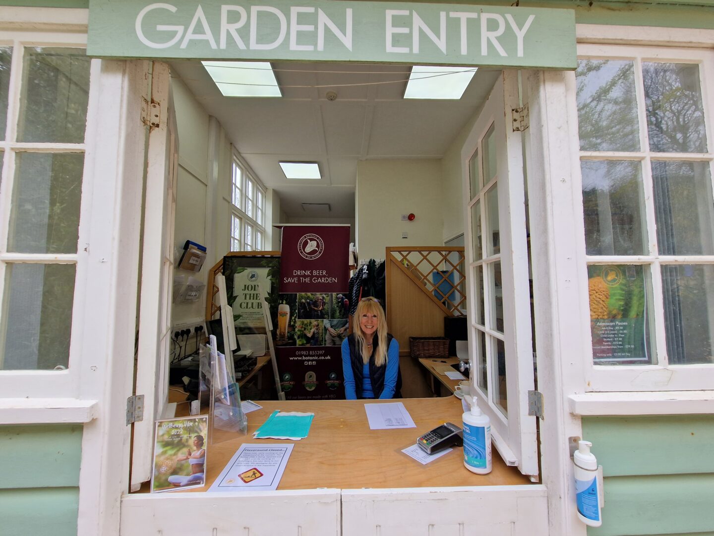 Admissions window A view of the Ventnor Botanic Garden Admissions window as it opens for business again for the Summer.