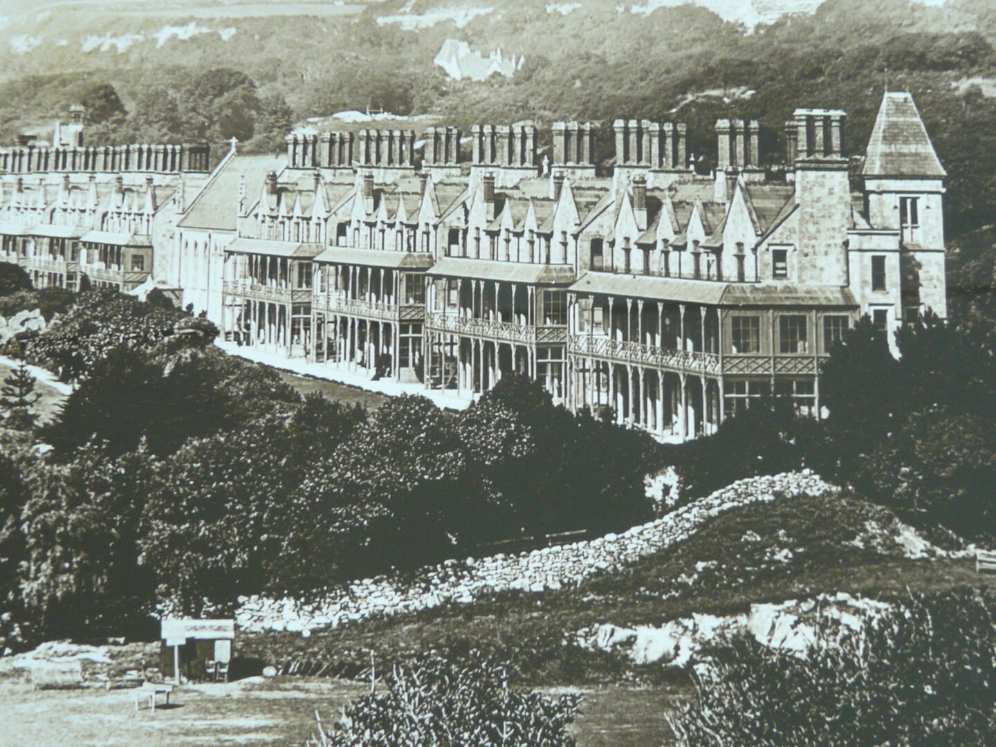An old image of the Hospital that once stood on the grounds here at Ventnor Botanic Garden